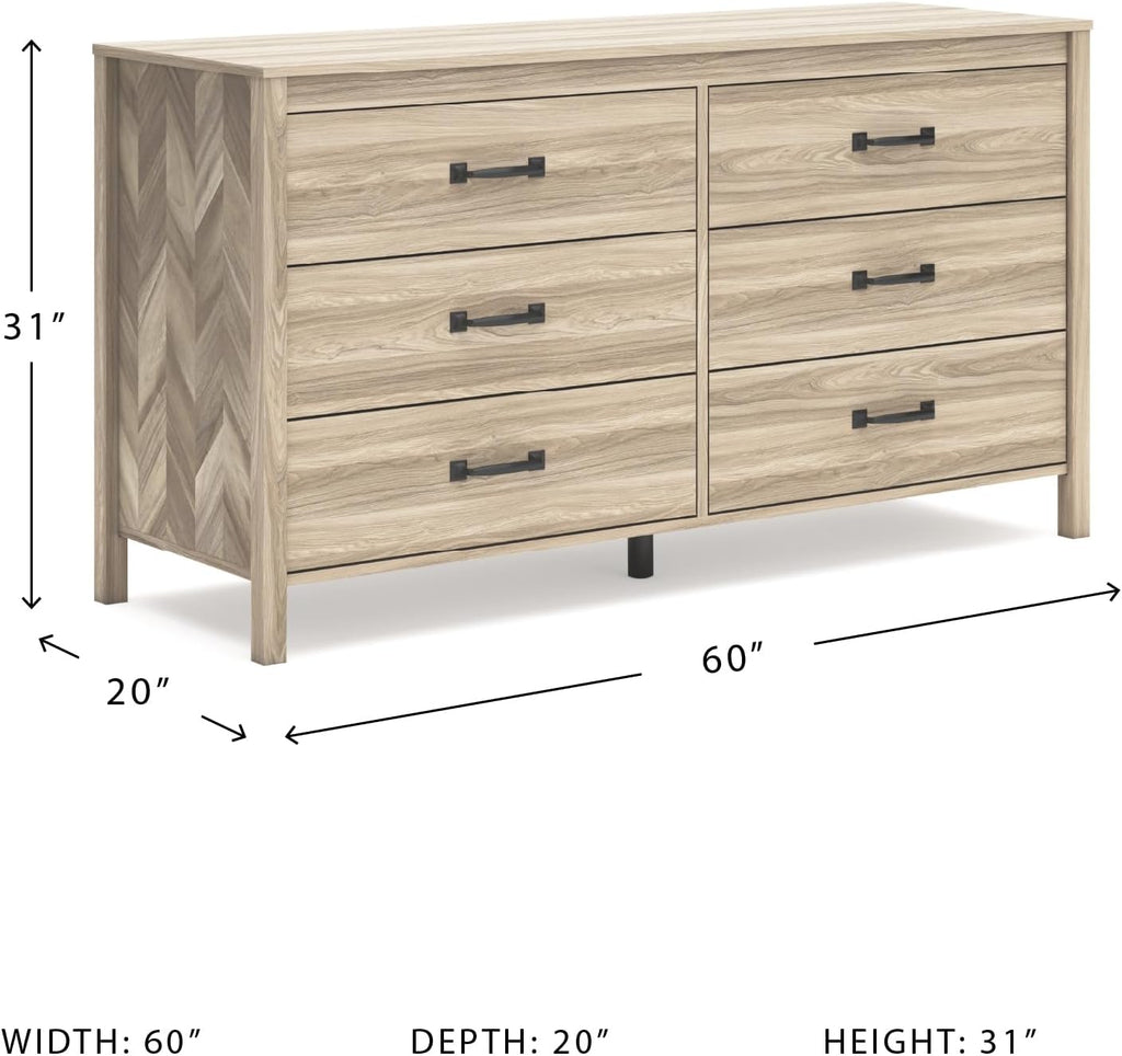 Signature Design by Ashley Battelle Mid-Century Modern Dresser with 6 Drawers and Chevron Pattern, Meets ASTM International Standards, Wood and Decorative Laminate, Tan