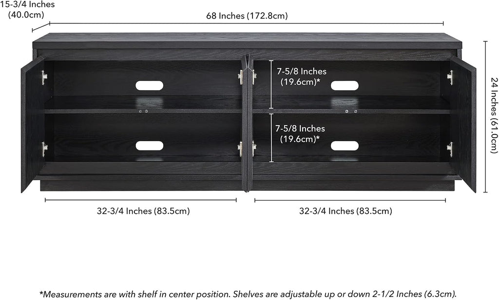 Henn&Hart TV Stand for TVs up to 75' with 2 Concealed Storage Cabinets and Adjustable Shelves for Living Room, Family Room, or Office, Natural Black