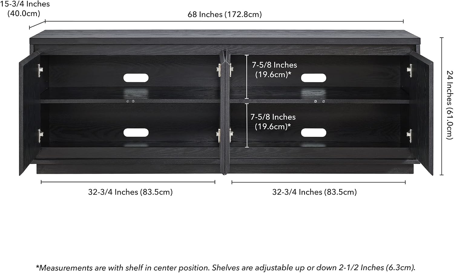 Henn&Hart TV Stand for TVs up to 75' with 2 Concealed Storage Cabinets and Adjustable Shelves for Living Room, Family Room, or Office, Natural Black