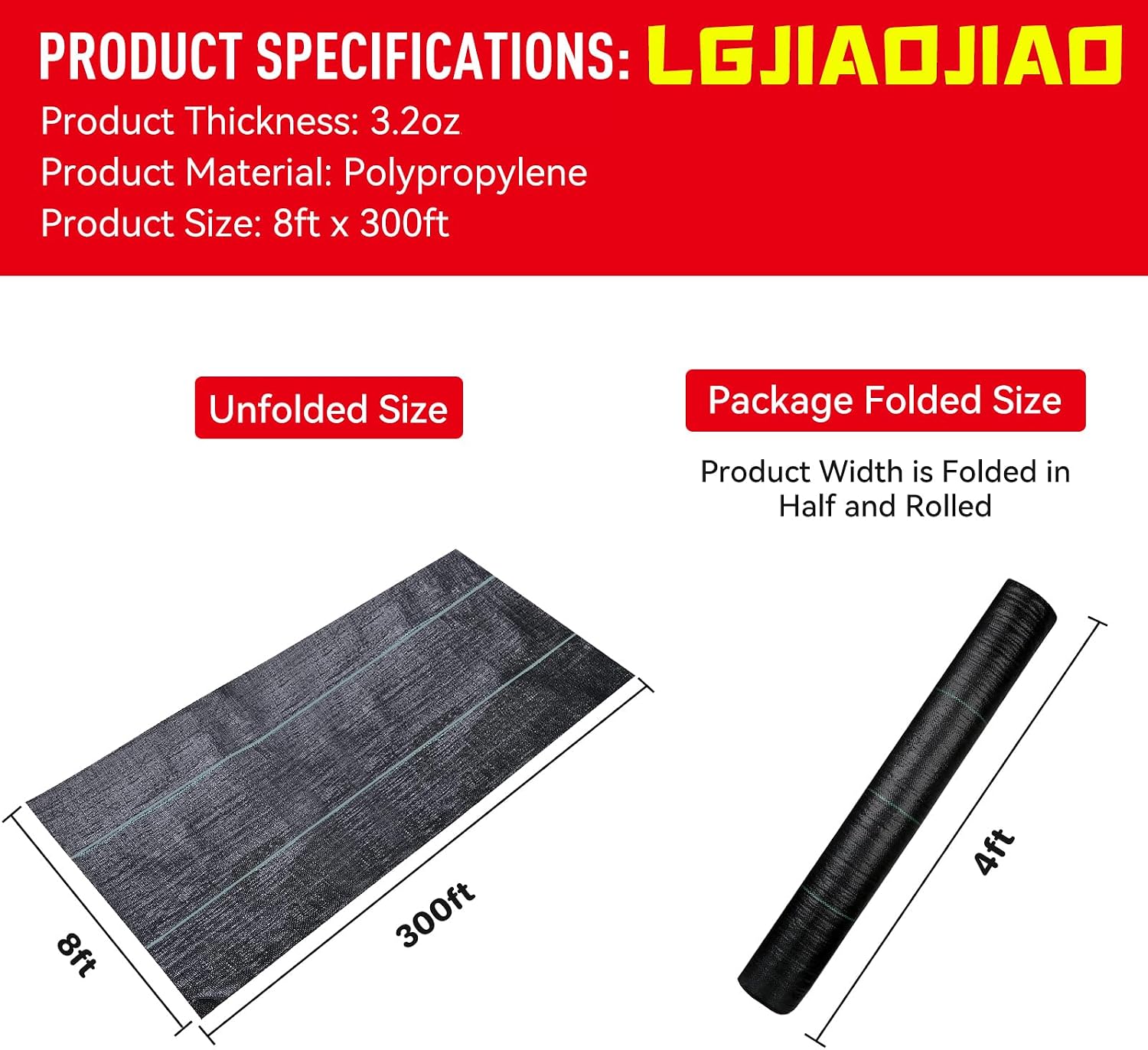 8ftx300ft Weed Barrier Landscape Fabric Heavy Duty, Weed Block Gardening Ground Cover Mat, Weed Control Garden Cloth, Woven Geotextile Fabric for Underlayment, Commercial Driveway Fabric