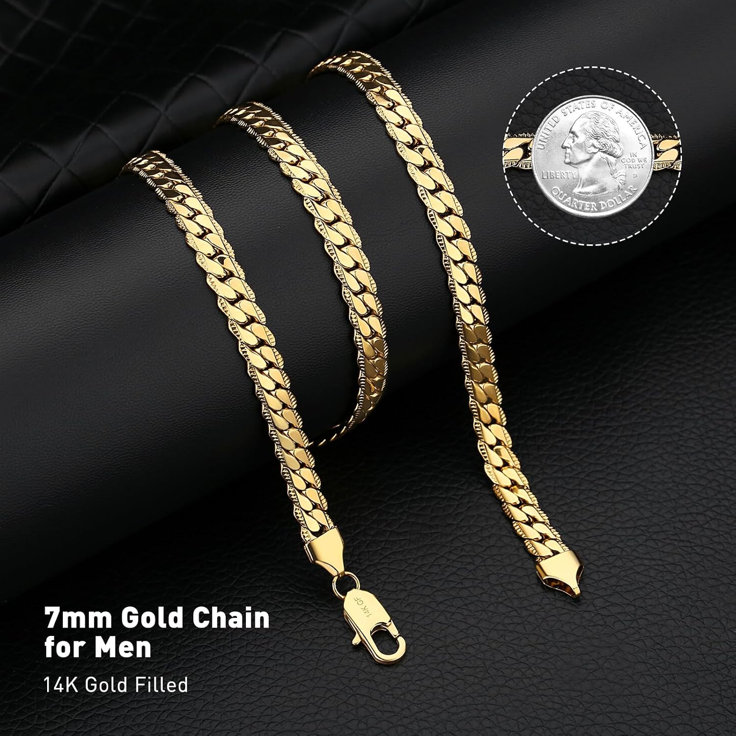 7MM Cuban Link Chain for Men Silver Chains, Silver Mens Chain Necklace,316L Stainless Steel and 14K White Gold /14K Gold Filled, Gold/Silver Chain for Men Necklace
