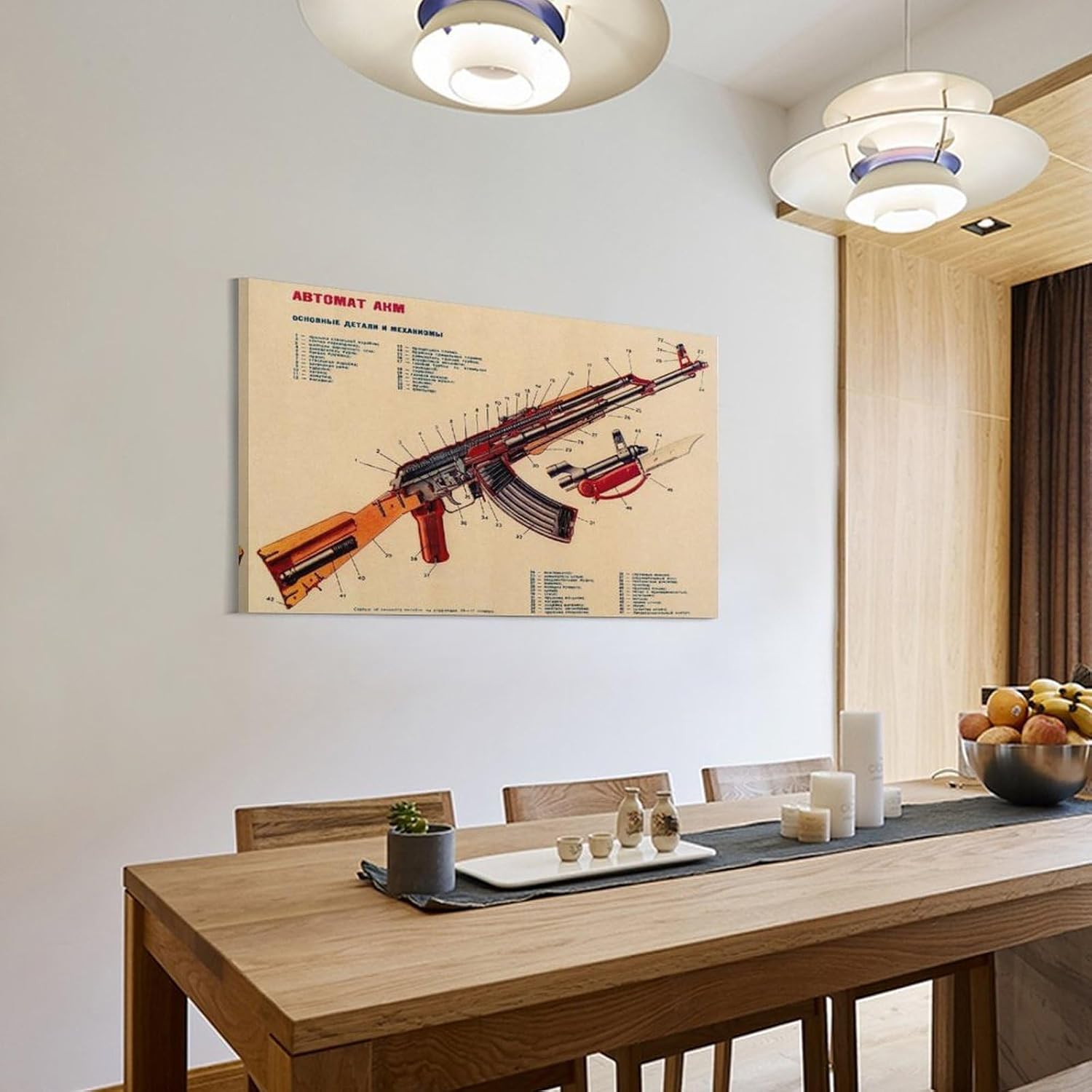 Vintage Kalashnihov Assault Rifle Gun AK-47 Modified Structure Chart Military Collection Home Office Canvas Wall Art Print Are Used For Room Aesthetics And Decoration 24x36inch(60x90cm)