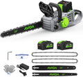 Electric Chainsaw Cordless, 42V 16 Inch Battery Chainsaw with Brushless Motor and Quiet Superior Cutting Power, Hand Battery Powered chainsaw for Tree Trimming Wood Cutting, 2 Battery and Charger