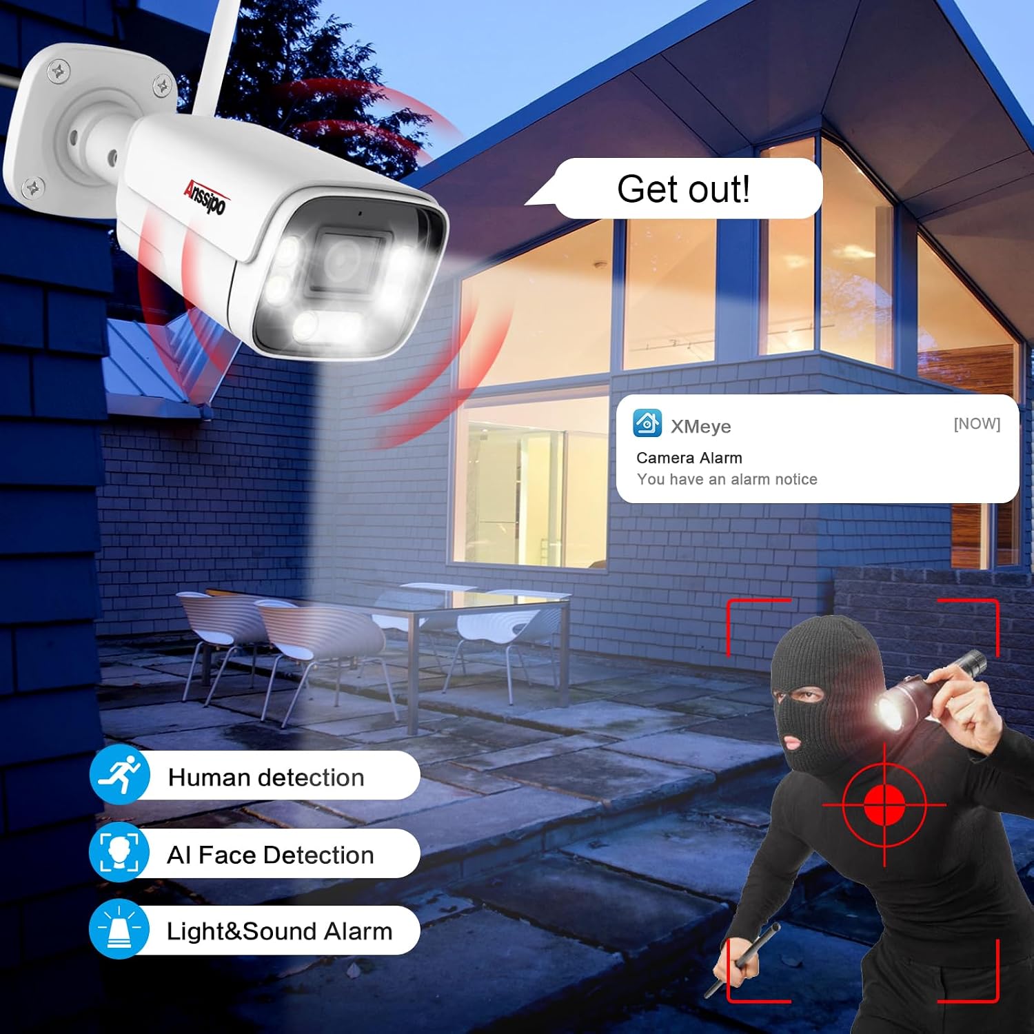 3MP Plug-in WiFi Home Security Camera System, 8 Outdoor/Indoor Surveillance Cameras, 4K 8CH NVR with 2TB Hard Drive, Siren & Spotlight Alarm, Human/Vehicle Detection, Color Night Vision, 2-Way Talk