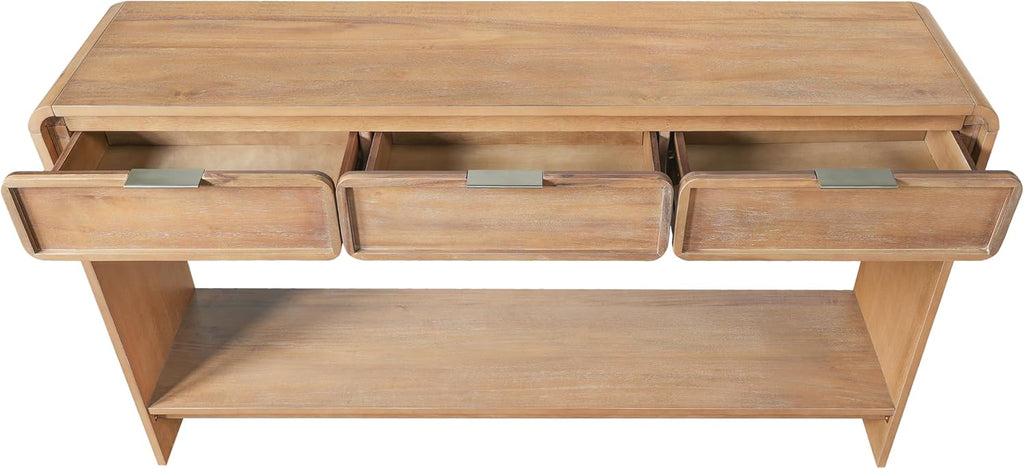 Christopher Knight Home Tida Vintage Narrow Console Table with Drawers, Solid Wood Entryway Table with Open Storage Shelf, Behind the Couch Long Sofa Table for Living Room, Natural