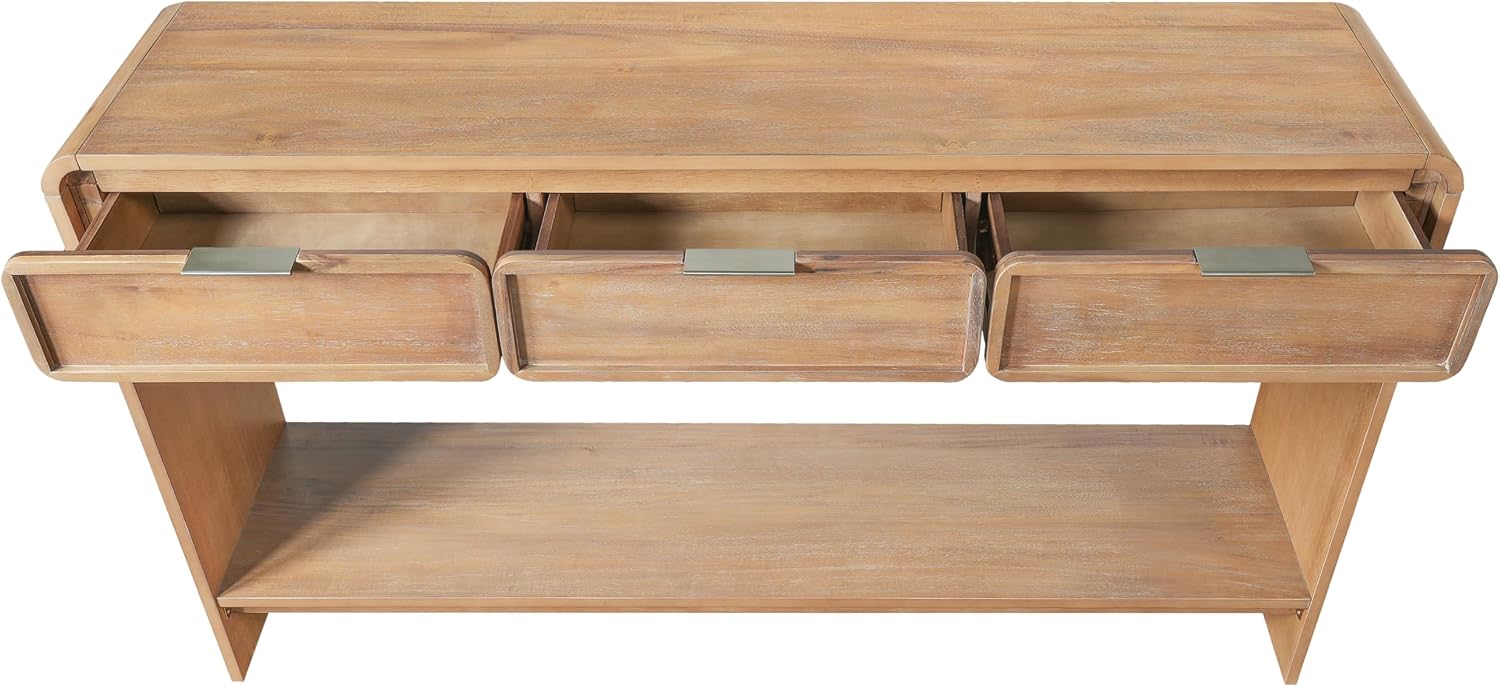 Christopher Knight Home Tida Vintage Narrow Console Table with Drawers, Solid Wood Entryway Table with Open Storage Shelf, Behind the Couch Long Sofa Table for Living Room, Natural