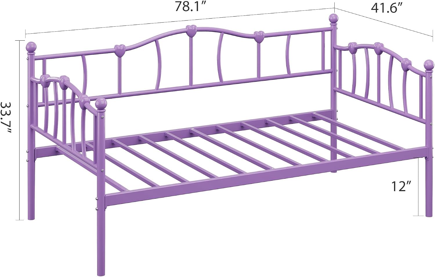 GarveeHome Twin Size Daybed Frame, Sofa Bed with Stylish Headboard, Heavy Duty Steel Slat Support, Space Saving for Living Room/Bedroom/Guest Room, Purple