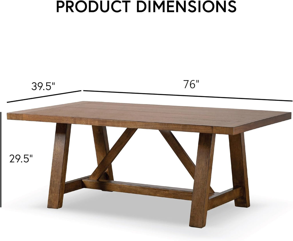 Furniture of America Zephyrine Rustic Solid Wood 76-inch Rectangle Dining Table with Trestle Base, Seats up to 6, Easy Assembly, for Home, Kitchen, Living Room, Brown
