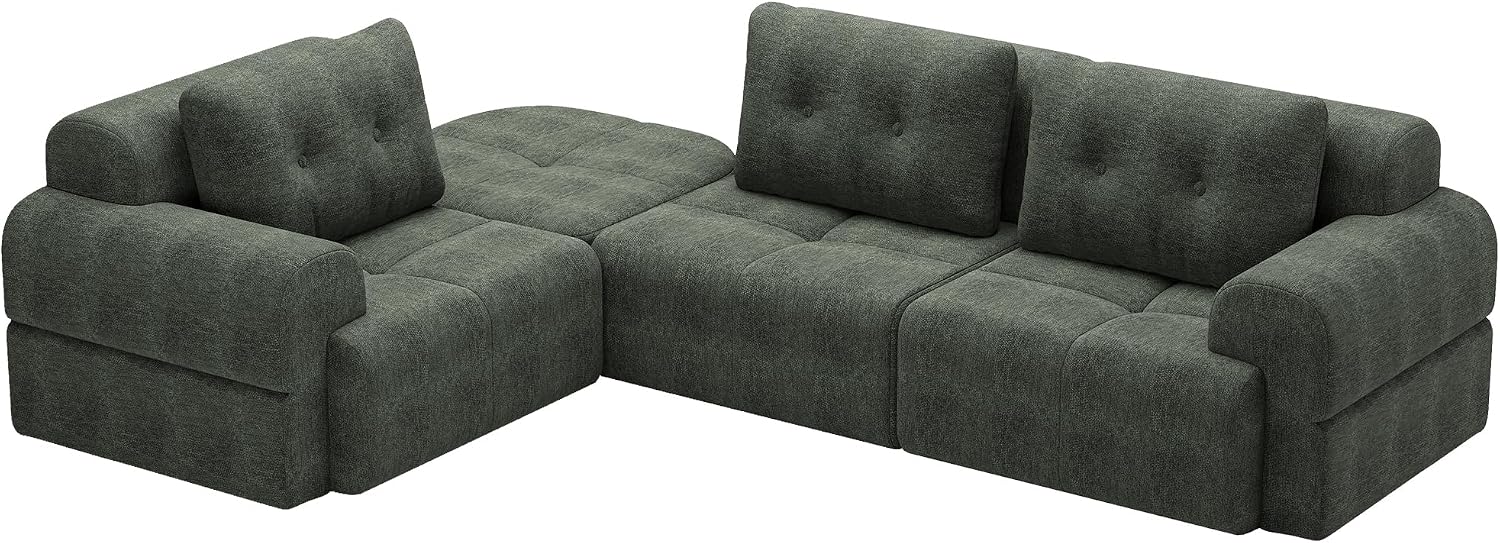 112' Compressed Boneless Sectional Sofa with Movable Ottoman Convertible L Shaped Modular Corner Couch for Living Room - Oversized Cloud Couches W/Tufted Cushions and Deep Seat
