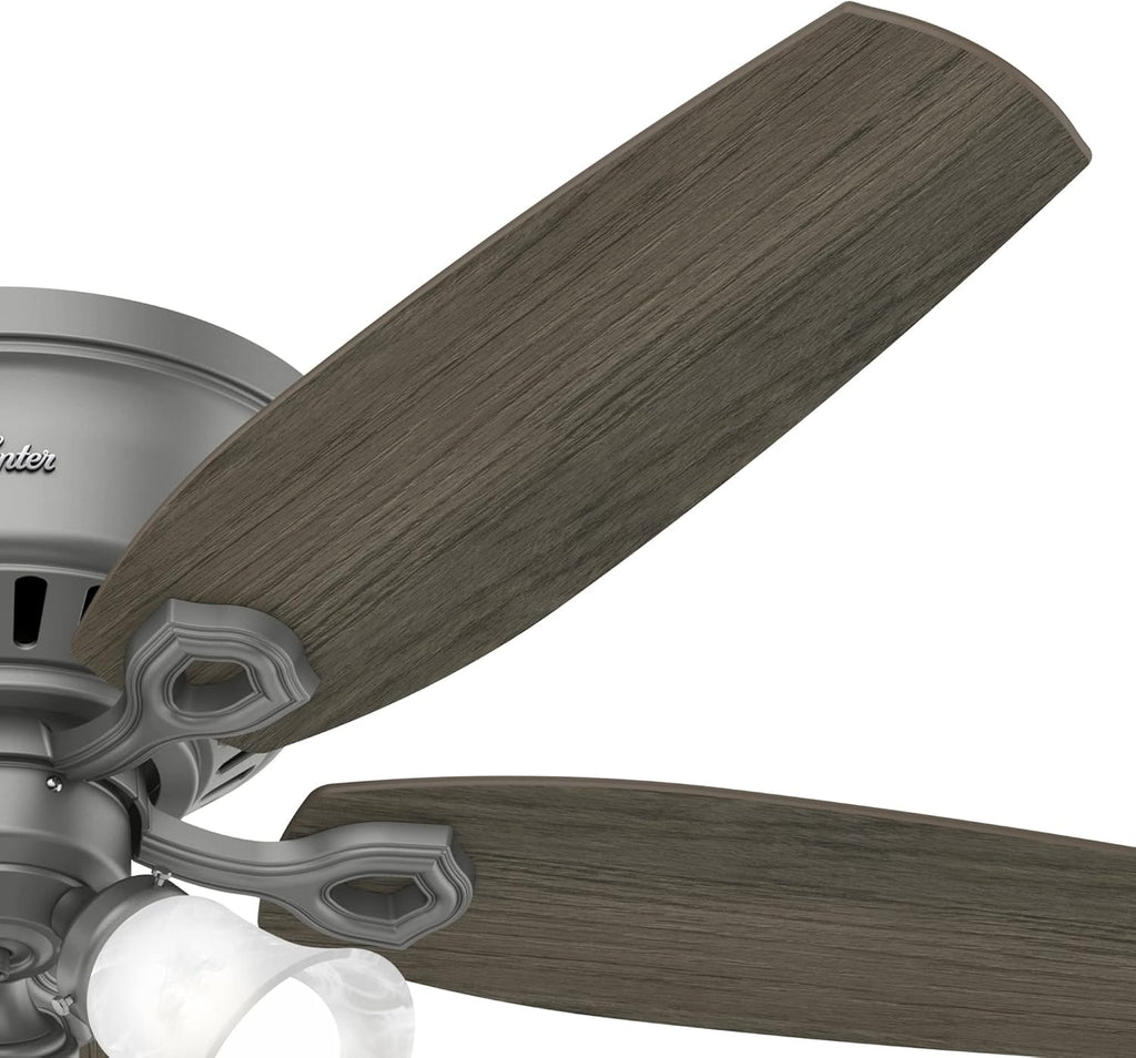 Hunter Fan 52 in Casual Matte Silver Finish Indoor Ceiling Fan with Pull Chain and Light Kit, 5 Blades (Renewed)