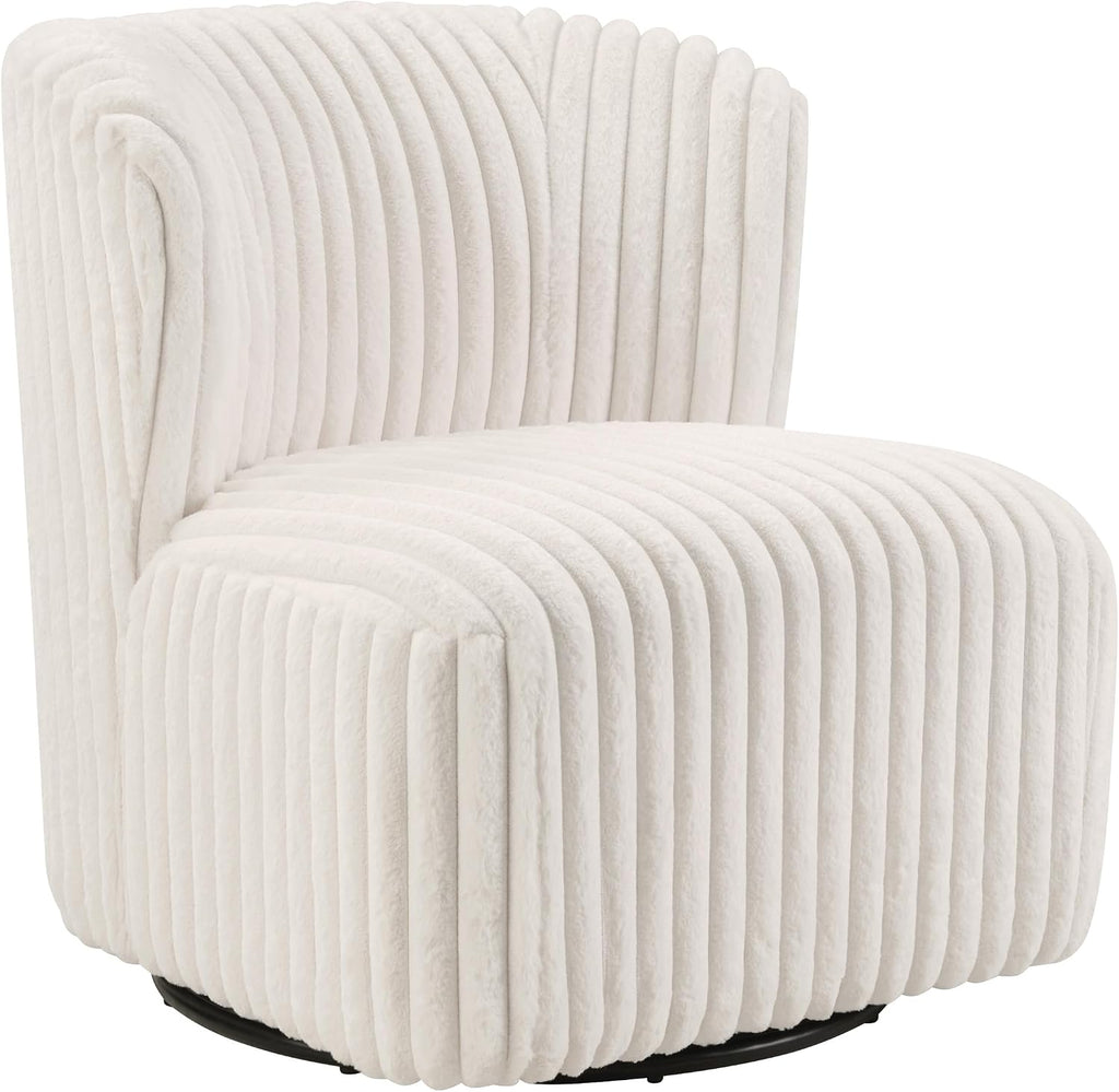 OSP Home Furnishings Lucia Modern Barrel Swivel Accent Chair, White Cord Fur Fabric