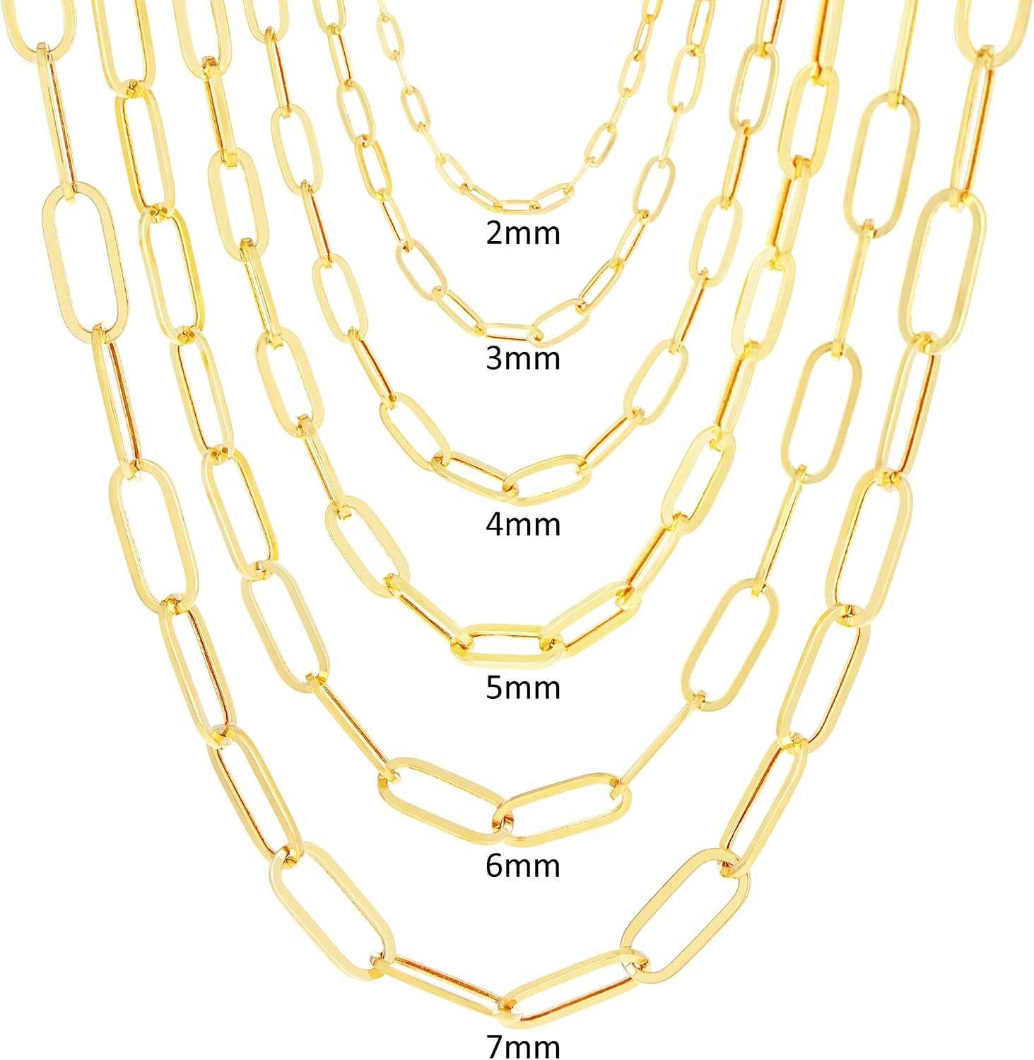 Nuragold 14K Real Yellow Gold Paperclip Chain Elongated Cable Link Necklace 16'-24' (2mm-7mm) Italian Jewelry for Men & Women