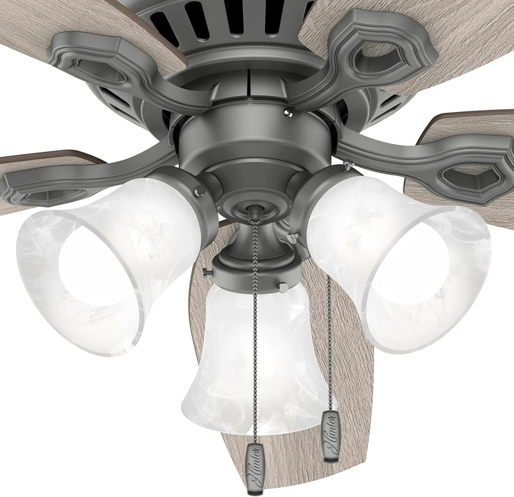 Hunter Fan 52 in Casual Matte Silver Finish Indoor Ceiling Fan with Pull Chain and Light Kit, 5 Blades (Renewed)