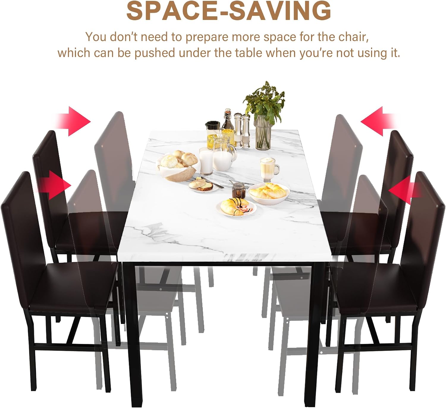 DKLGG Dining Table Set for 4, Modern Kitchen & Dining Room Sets Faux Marble Table with 4 Leather Chairs for Small Space, Home Kitchen, Apartment, White