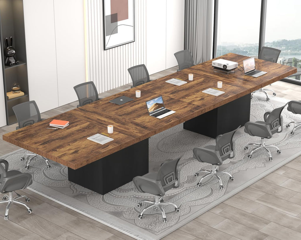 HSH Dining Table for 6 to 8, 71' Wood Rectangular Dinner Table, 6 ft Industrial Kitchen Table only with Black Pedestal, Modern Large Dining Room Table for Home Gathering Office, Rustic Brown, 71 Inch