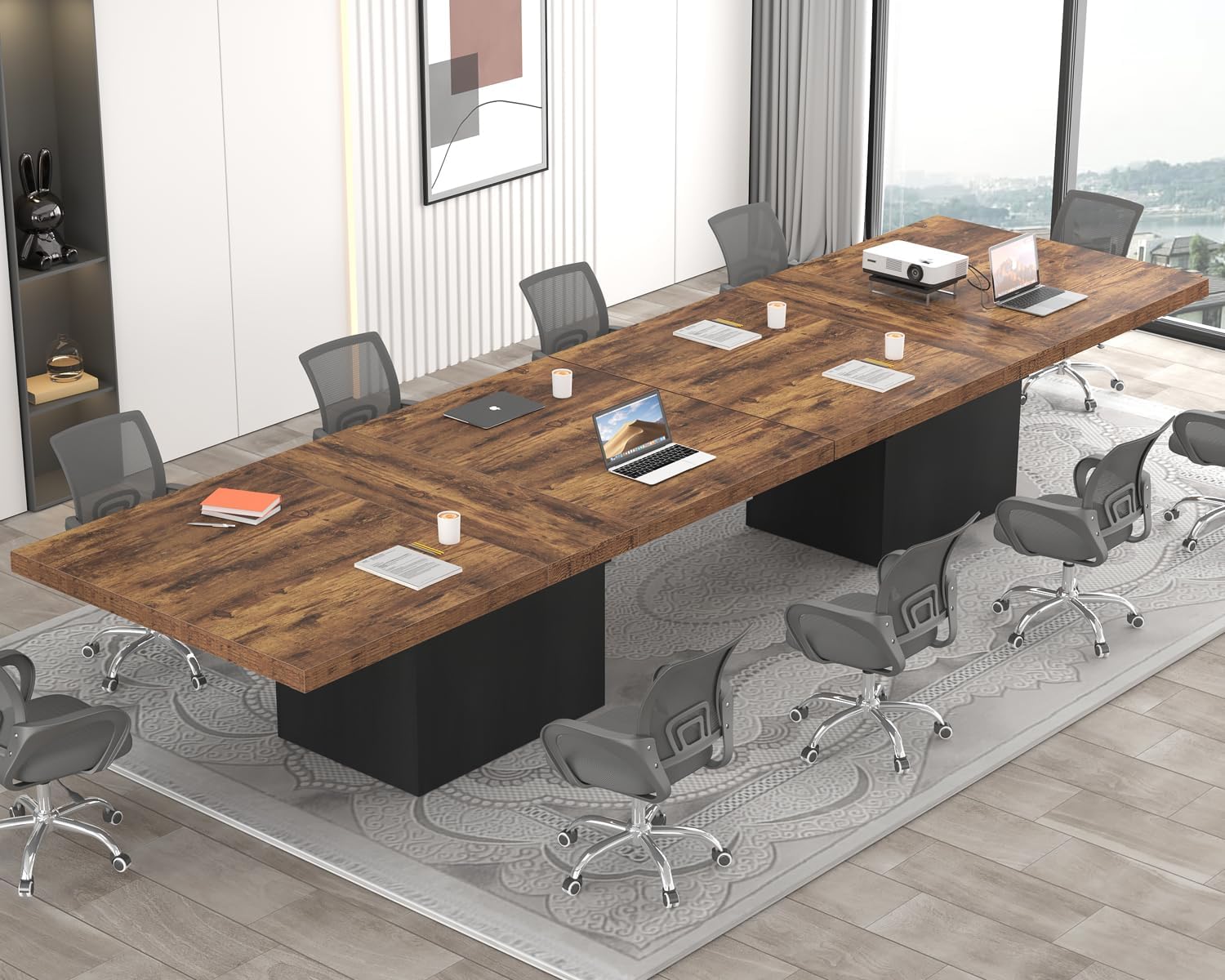 HSH Dining Table for 6 to 8, 71' Wood Rectangular Dinner Table, 6 ft Industrial Kitchen Table only with Black Pedestal, Modern Large Dining Room Table for Home Gathering Office, Rustic Brown, 71 Inch