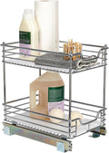 Household Essentials Glidez 2‑Tier Multipurpose Large Chrome‑Plated Steel Pull‑Out/Slide‑Out Under Cabinet Organizer with Plastic Liner, Chrome Finish