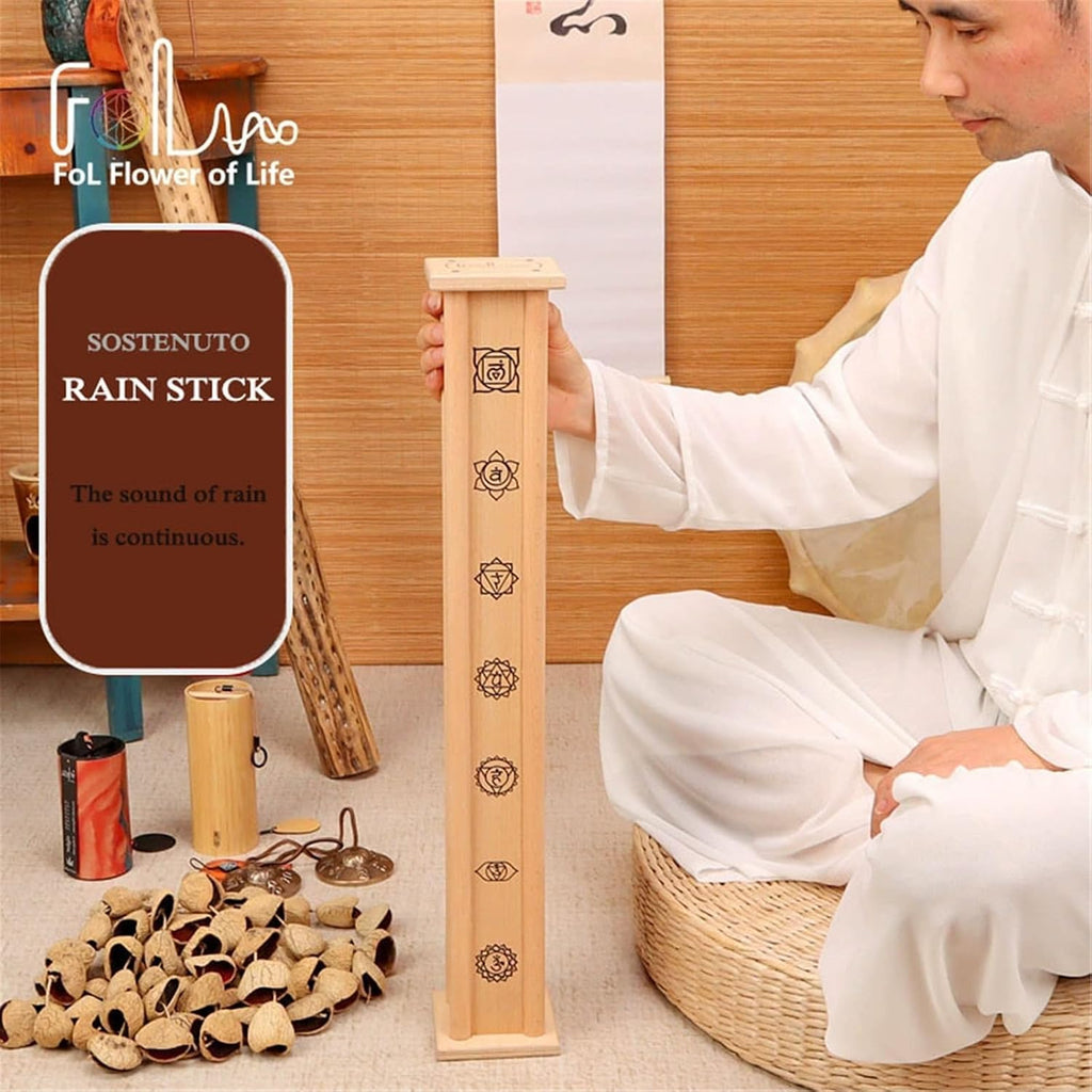 Long Sustain Rain Stick, 20-40 Seconds, Birchwood Rainstick Instrument for Relaxation, Meditation & Healing Sounds (Rainmaker, Ocean Wave Sound Effect)