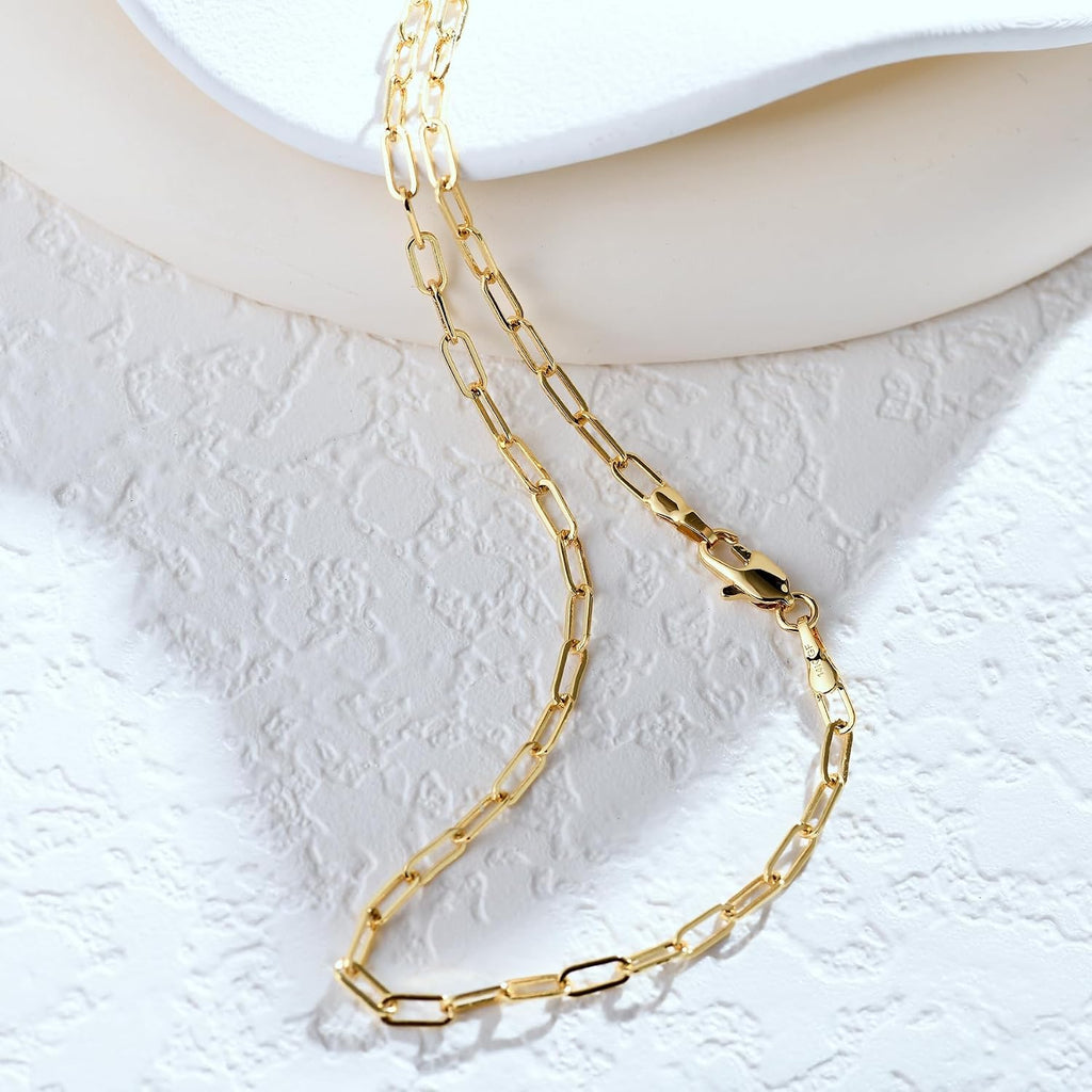 14K Gold Chain Necklaces 2.5mm Paperclip Chains for Women Trendy Non-tarnish Necklace Unisex Gold Jewelry Gifts Sweat Proof and Fade Resistant Lifetime Quality（18-24Inches）