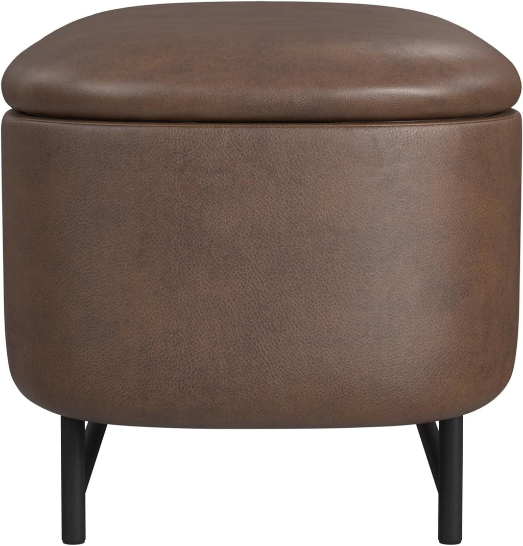 HomePop 46' Ellipse Storage Bench with Metal Legs - Brown Faux Leather