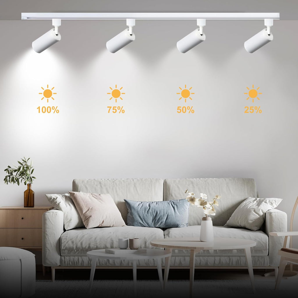 Plug in 3CCT White Track Lighting Complete Kit with 4*3.28FT H Track Light Rails and 120V 12x10W GU10 Track Lighting Heads Brightness Dimmable Ceiling Spotlight Fixture for Accent Lighting