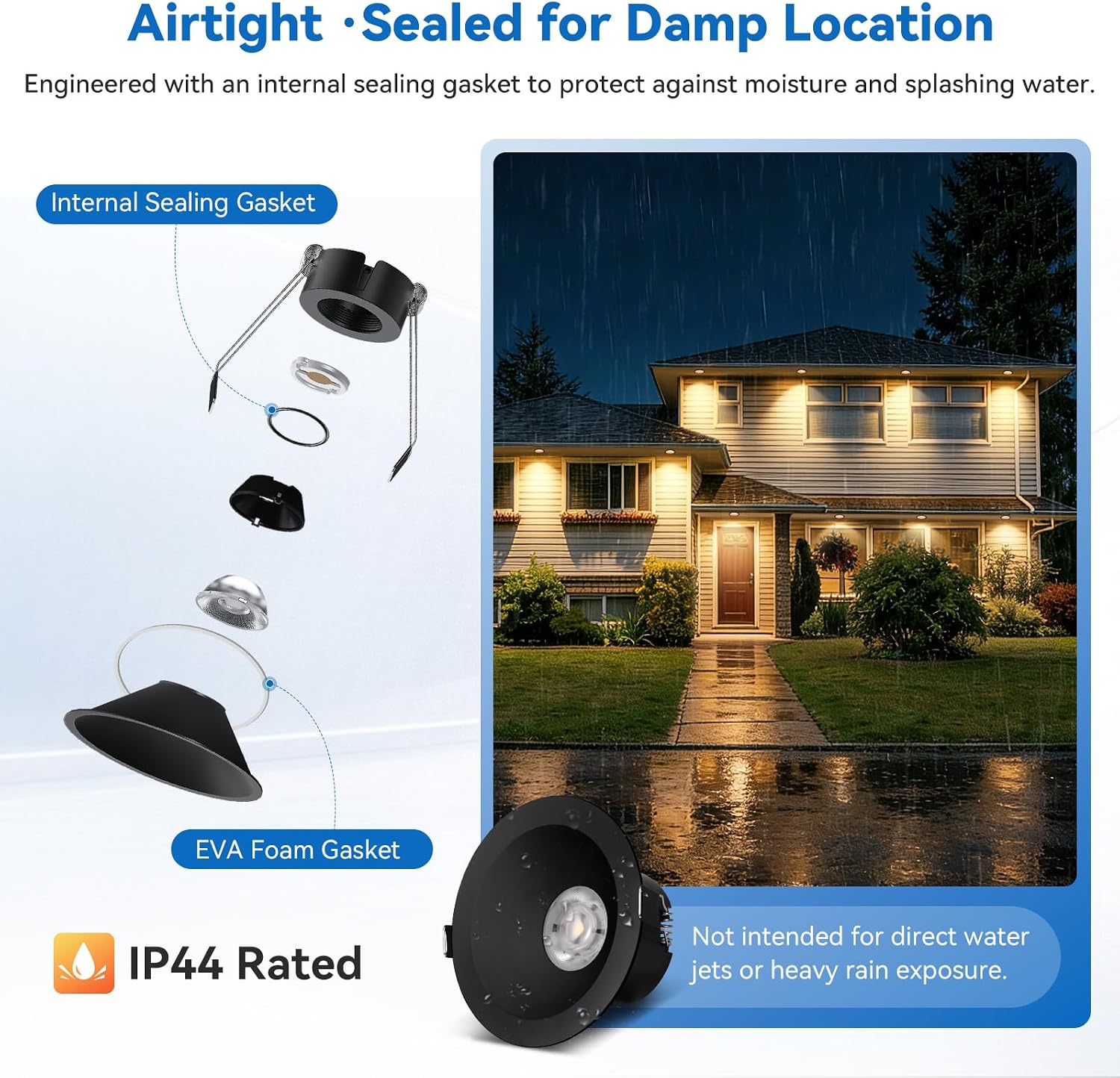 CycevSun Black 4 Inch Anti-Glare Canless Recessed Lighting Ceiling Spotlight, 5CCT Selectable, 130LM/W, 16W, RA95 COB Exterior Outdoor Soffit Lights, IP44 Damp Rated Shower, Dimmable, ETL,12-Pack
