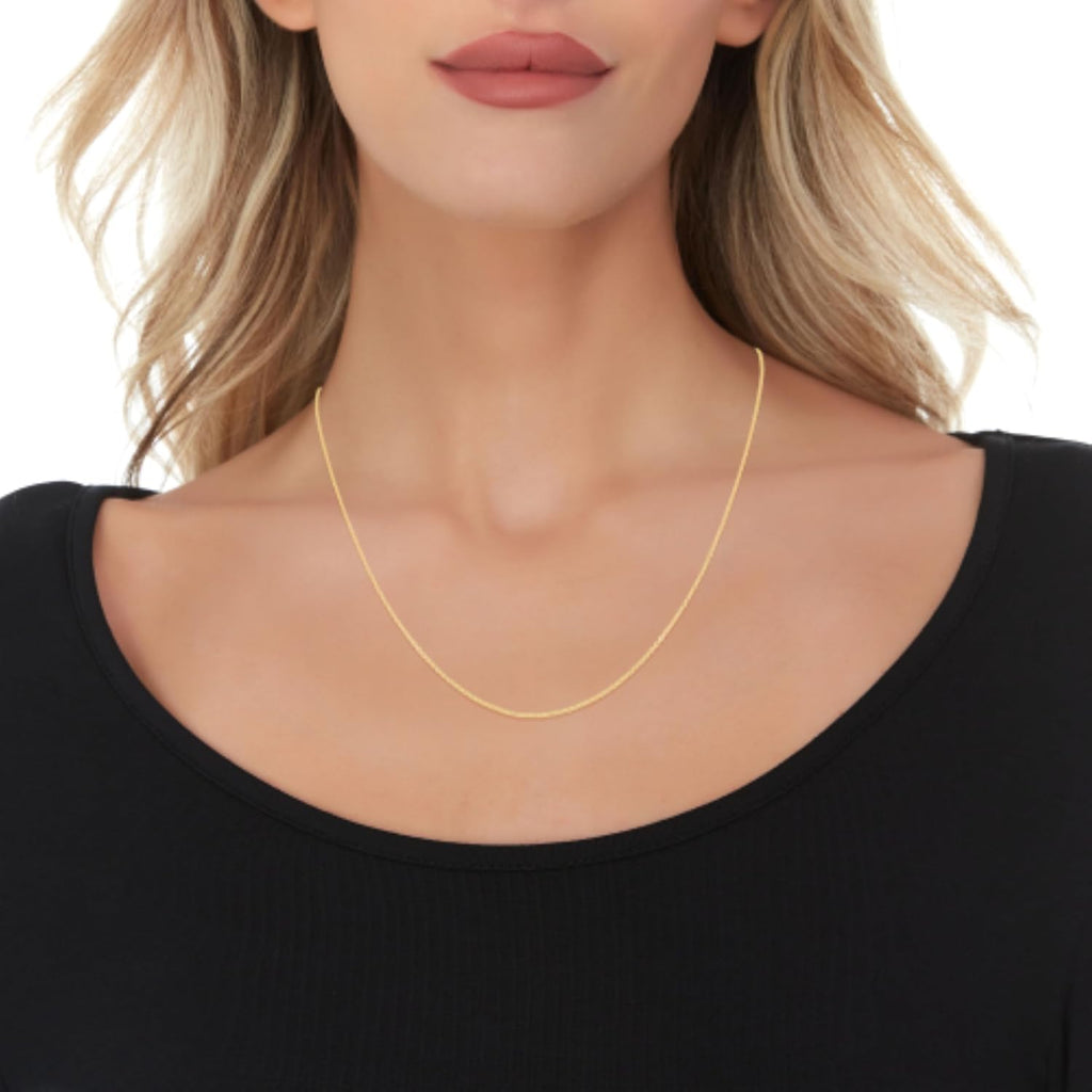 Floreo 14k Yellow Gold Double Extendable Solid Diamond Cut Cable Chain Adjustable Necklace, 16' - 17' - 18 Inch