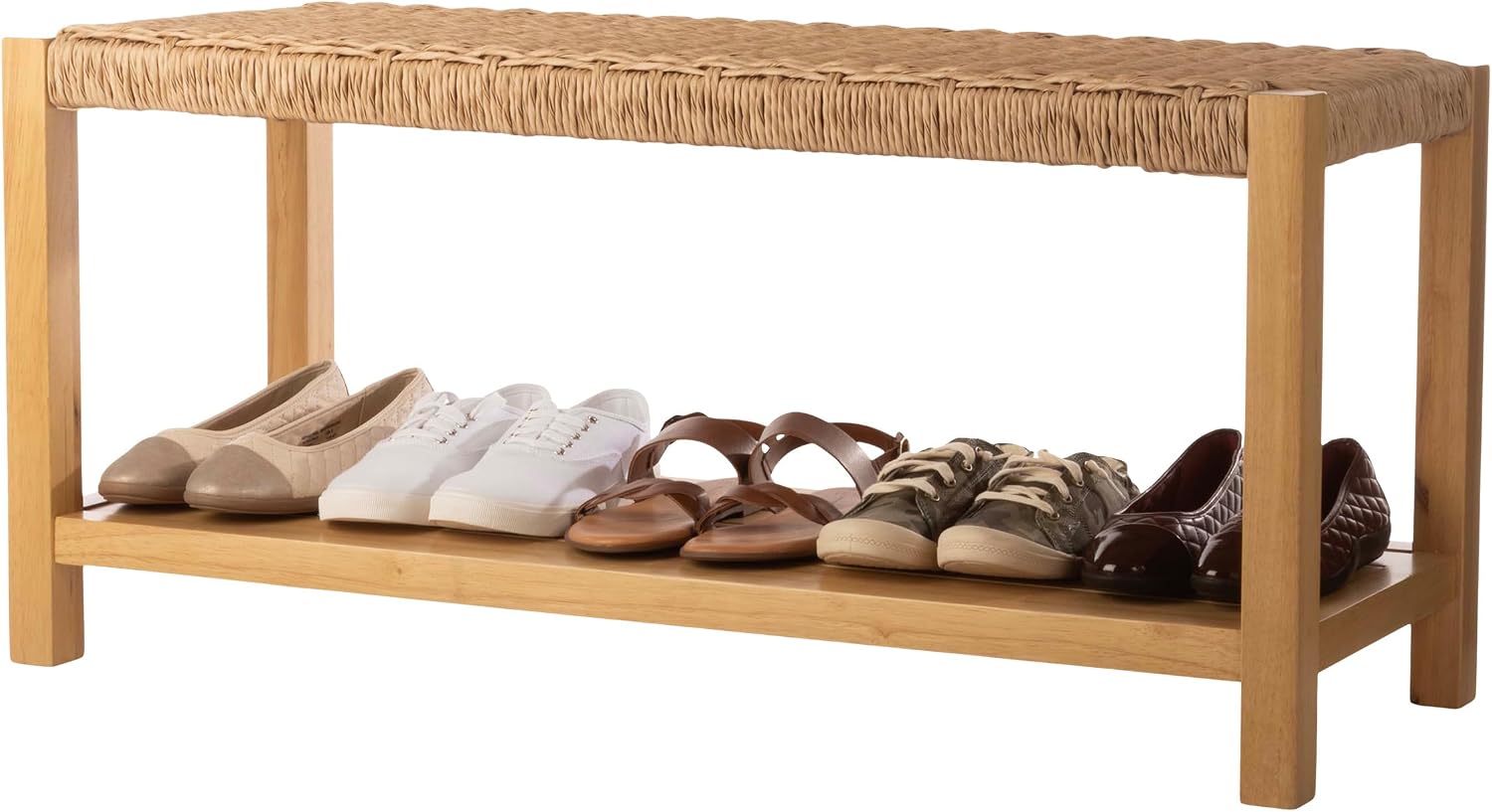 Alaterre Furniture Newport 40 Inch Solid Wood Entryway Bench - Modern Farmhouse Indoor Decorative Bench with Handcrafted Woven Rope Seat - Furniture for Entryway, Dining Room, or Kitchen (Light)