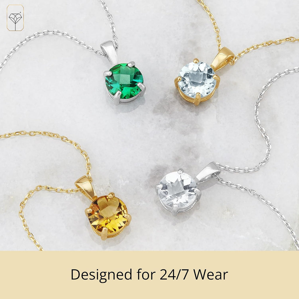 MAX + STONE 14k White or Yellow Gold Gemstone Round Pendant Necklace for Women 6mm Solitaire Birthstone with 18 Inch Cable Chain