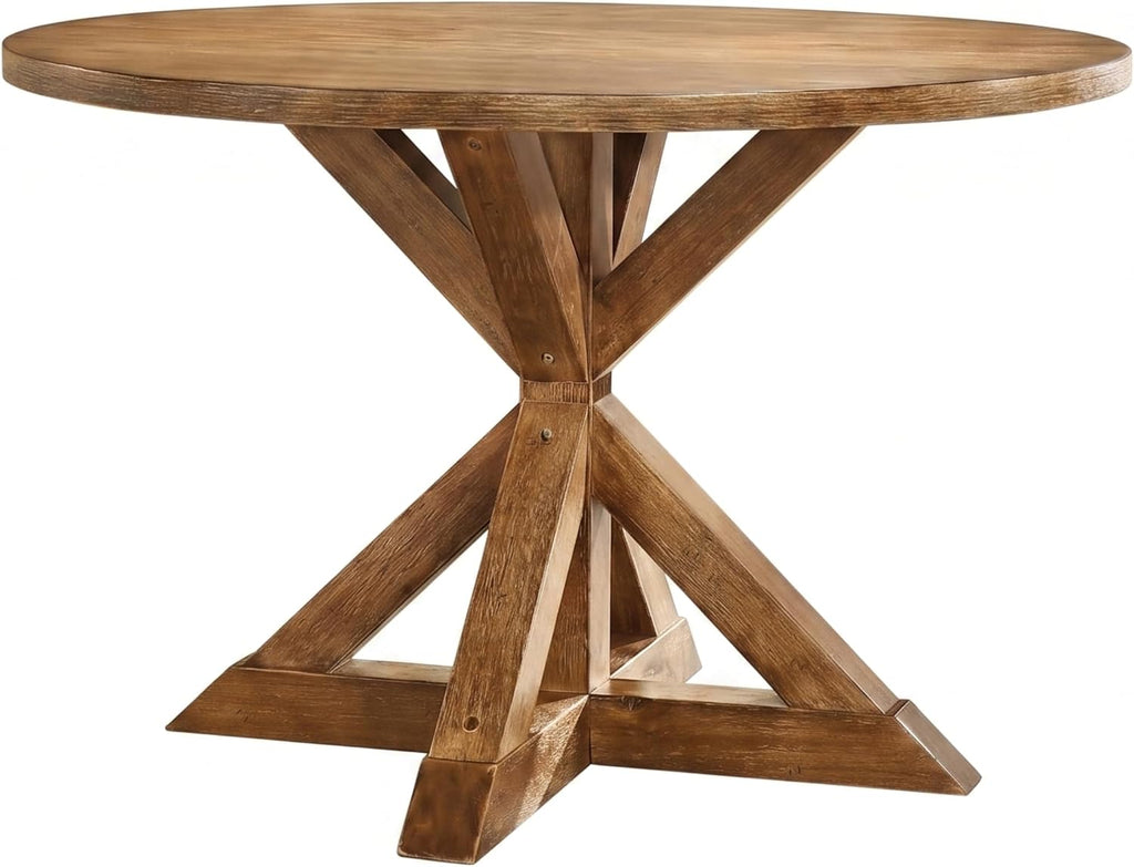 Roundhill Furniture Windvale Cross-Buck Base Dining Table, Brown