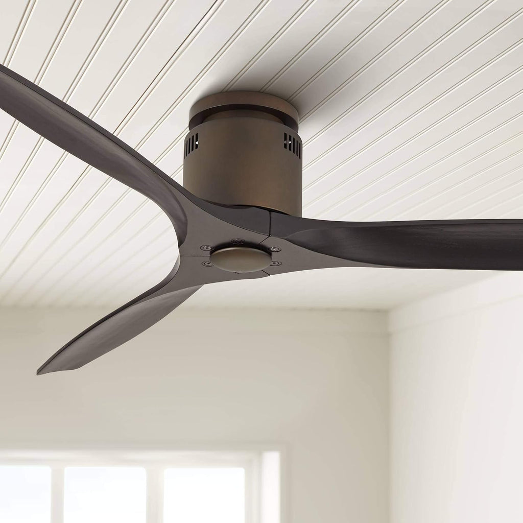 Casa Vieja 52' Windspun Rustic Farmhouse 3 Blade Indoor Hugger Ceiling Fan with Remote Control Oil Rubbed Bronze Matte Black Wood for Living Kitchen House Bedroom Family Dining Room Office