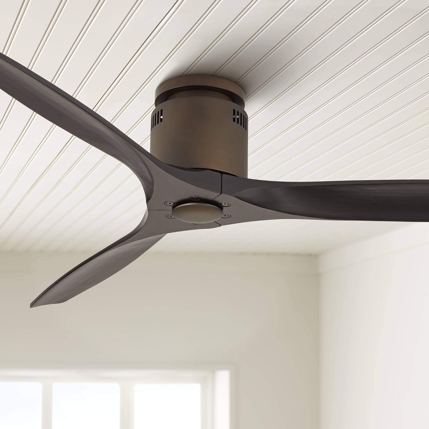 Casa Vieja 52' Windspun Rustic Farmhouse 3 Blade Indoor Hugger Ceiling Fan with Remote Control Oil Rubbed Bronze Matte Black Wood for Living Kitchen House Bedroom Family Dining Room Office