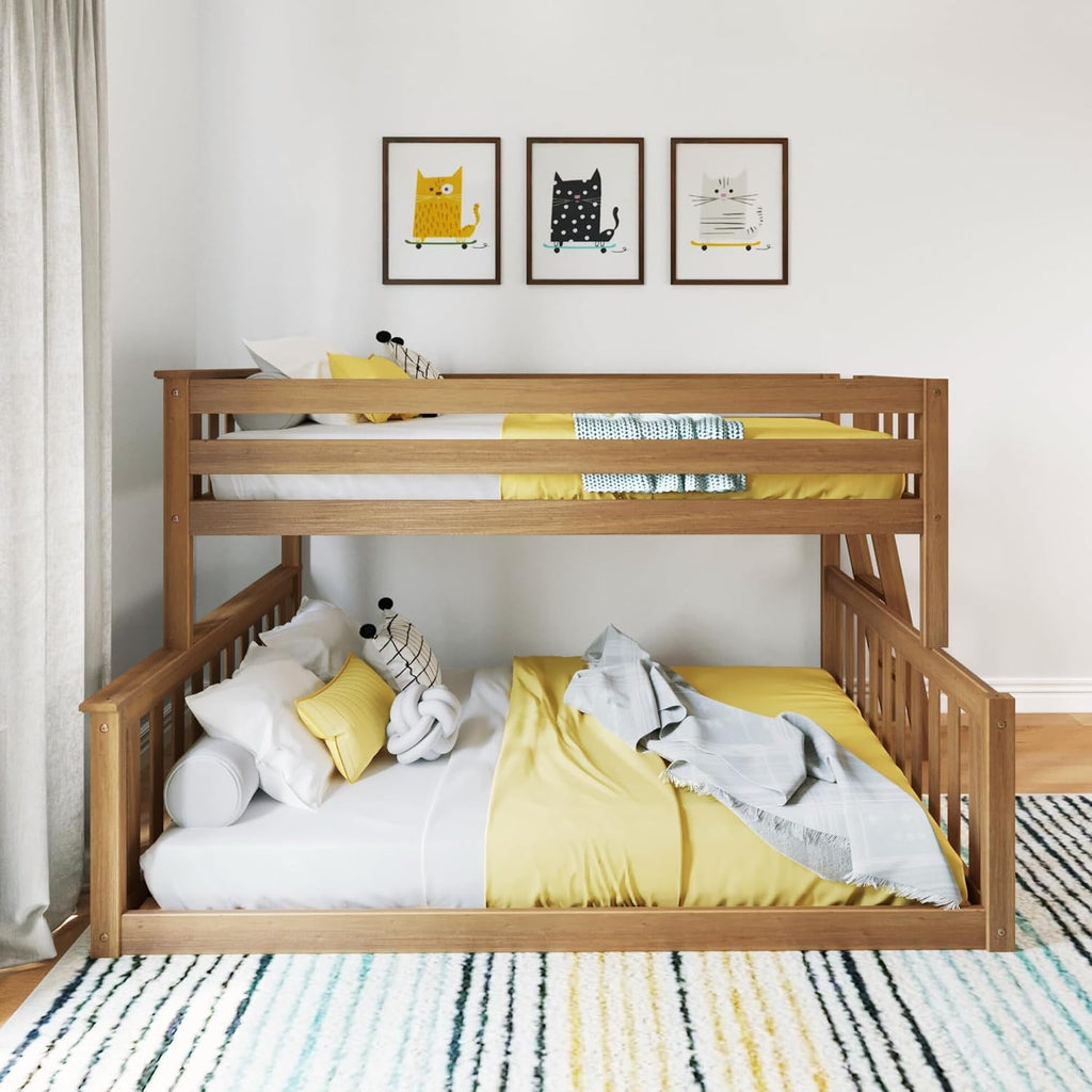 Twin Over Full Low Bunk with Angled Ladder on End, Pecan