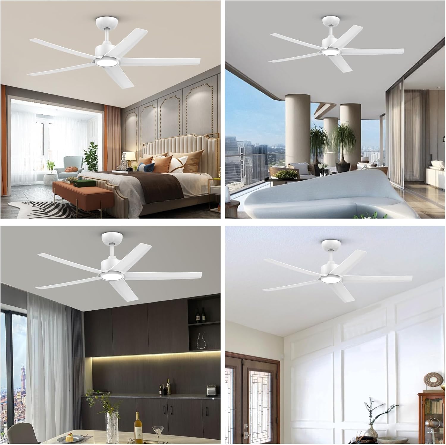 ocioc 2 Pack 52 inch Ceiling Fans with Lights and Remote Control, Ultra Quiet DC Motor, 3 Color Temperatures Modern Ceiling Fan for Bedroom Patio Indoor Covered Outdoor White