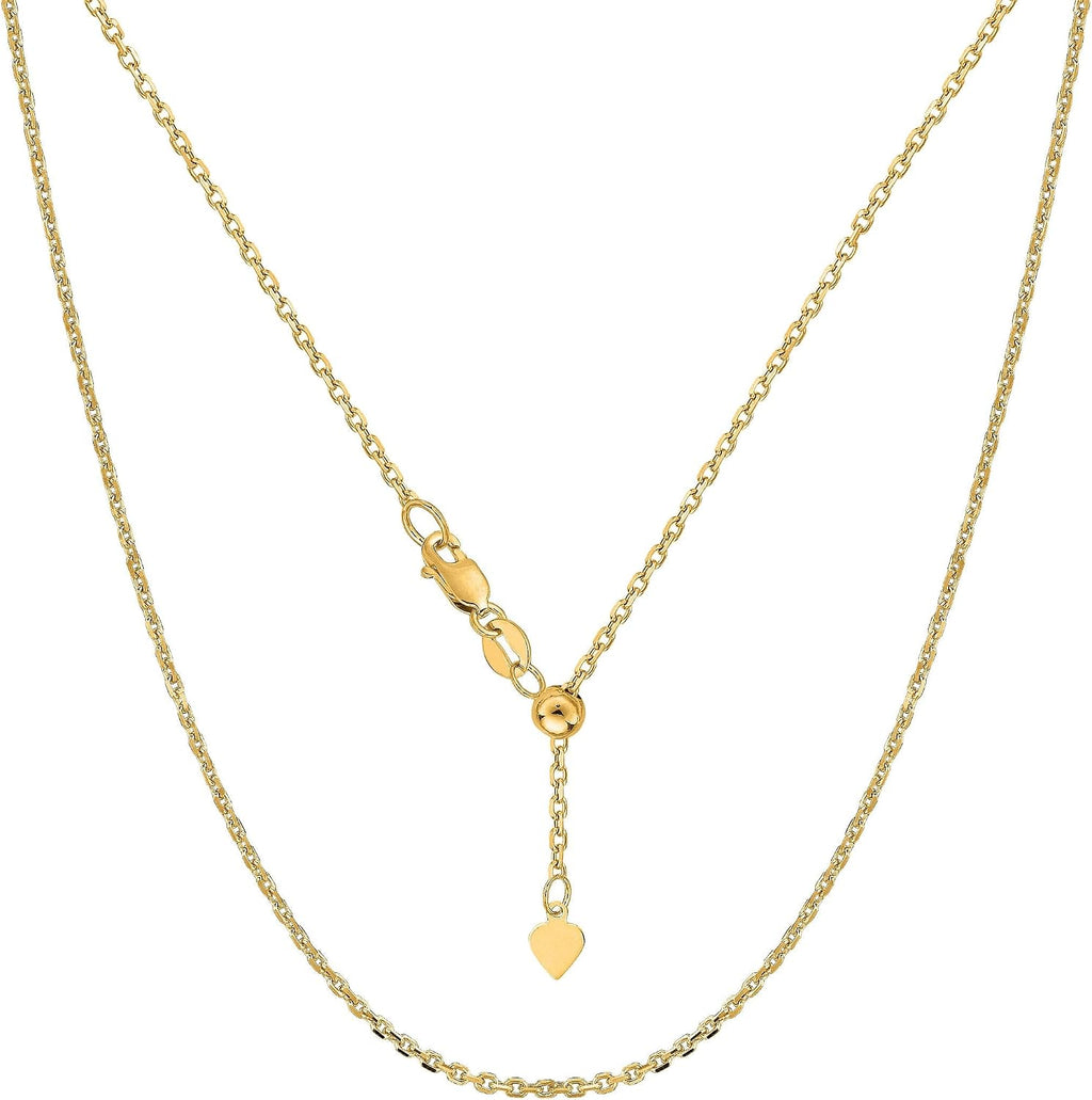 Jewelry Affairs 10k Yellow Real Gold Adjustable Cable Link Chain Necklace, 0.9mm, 22'