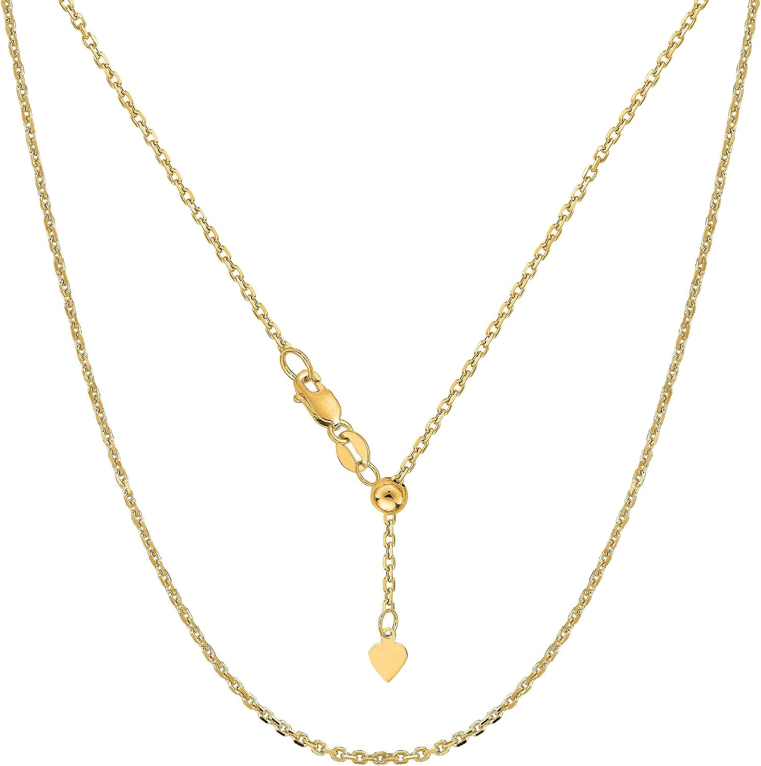 Jewelry Affairs 10k Yellow Real Gold Adjustable Cable Link Chain Necklace, 0.9mm, 22'