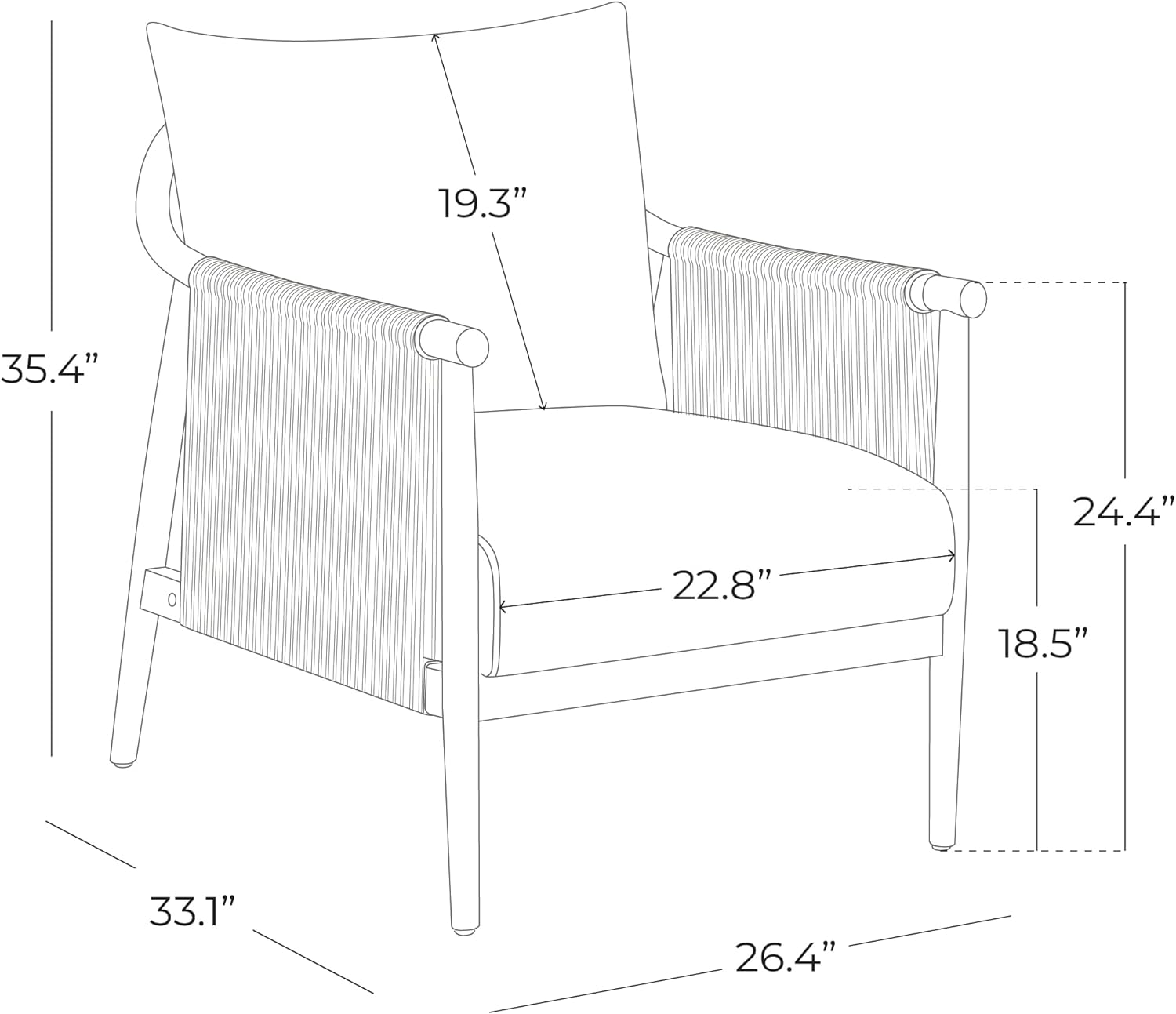 CHITA Braid Accent Chair, Modern Armchair with Solid Wooden Armrest for Living Room and Bedroom, Boho Reading Chair, Cream