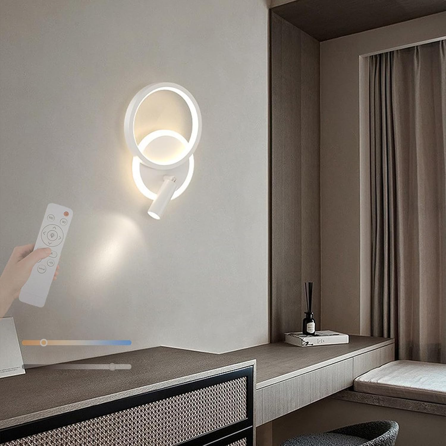 Wall Lamps Lights LED Indoor with Remote Control Dimming with Adjustable Spotlight Aluminium Acrylic for Living Room Bedroom (White)
