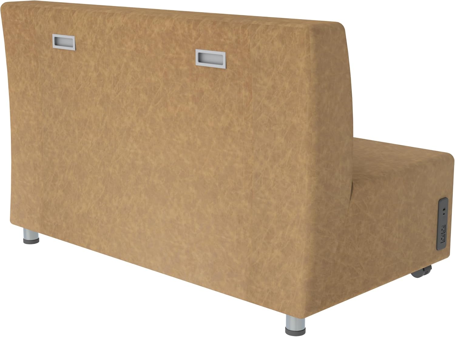 FDP Pro Series Rustic Armless Mobile Sofa with Tech Outlet and USB Charging Distressed Faux Leather, Hand Upholstered Commercial Furniture for Hotel Lobby, Office, Restaurant, Home - Pecan