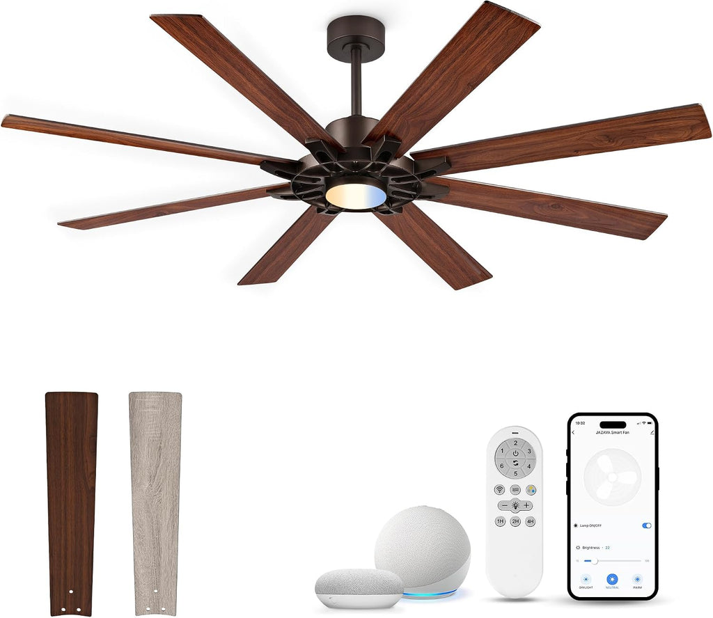 72 Inch Ceiling Fan with Light,Smart Ceiling Fan with Alexa Control,Large Oil Rubbed Bronze Indoor Outdoor Ceiling Fan,Modern Quiet Fan with Dual Finish 8 Blades for Patio, ZCCF05ORB-72