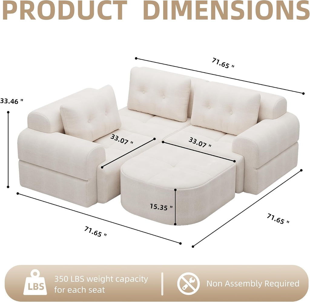 112' Compressed Boneless Sectional Sofa with Movable Ottoman Convertible L Shaped Modular Corner Couch for Living Room - Oversized Cloud Couches W/Tufted Cushions and Deep Seat