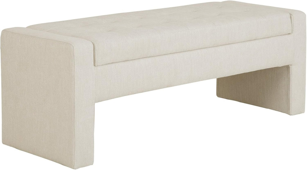 Madison Park Gillian Entryway Accent Storage Bench, Button Tufted & Upholstered Padded Seating Bench for Living Room, Compact Bed End Bench with Lift-Top Hidden Storage, Bedroom Furniture, 50'W, Cream
