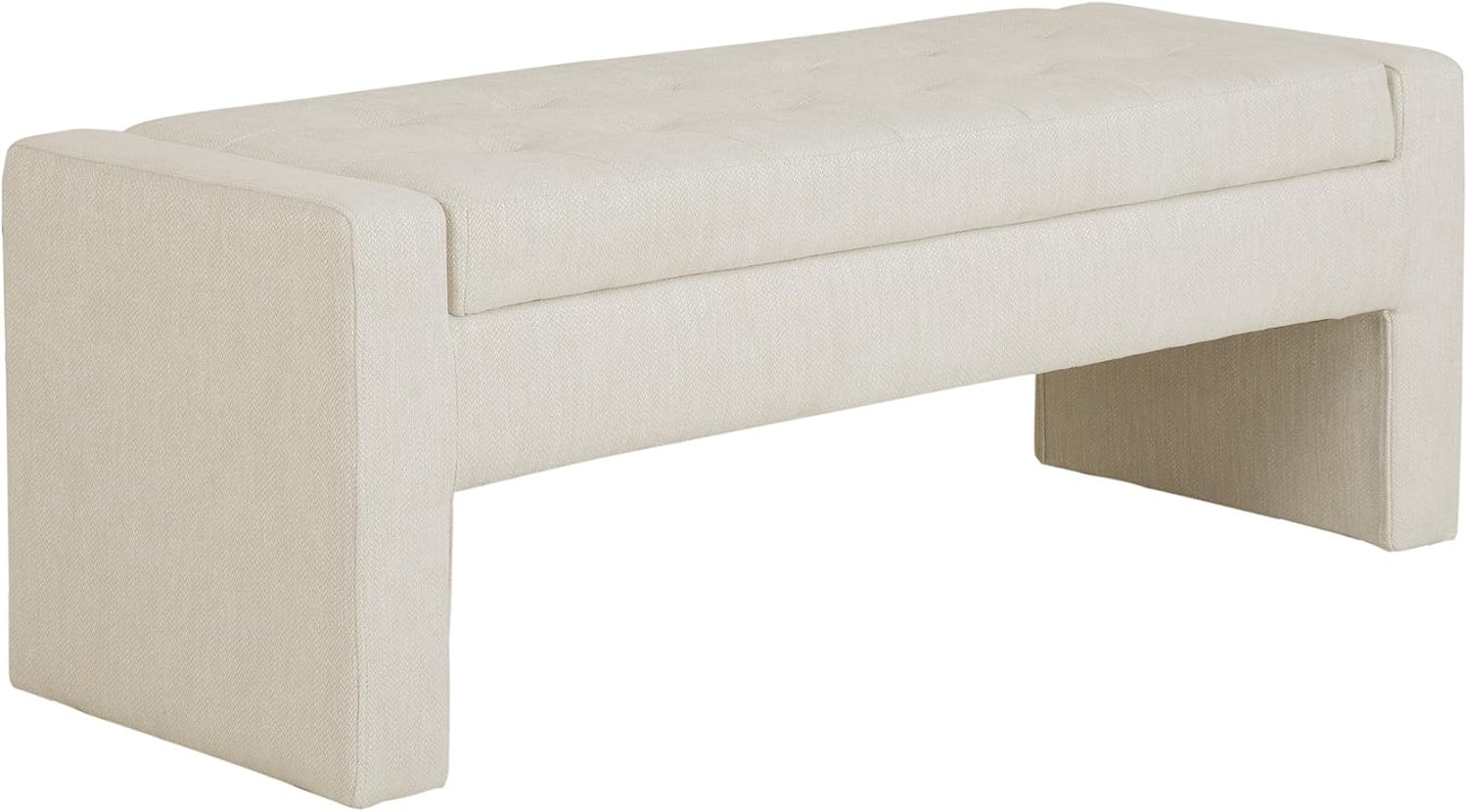 Madison Park Gillian Entryway Accent Storage Bench, Button Tufted & Upholstered Padded Seating Bench for Living Room, Compact Bed End Bench with Lift-Top Hidden Storage, Bedroom Furniture, 50'W, Cream