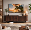 MXV 58' Mid-Century Modern TV Stand with Sliding Doors, TV Consoles with Power Outlet, Fluted Entertainment Center with Adjustable Shelves for Living Room