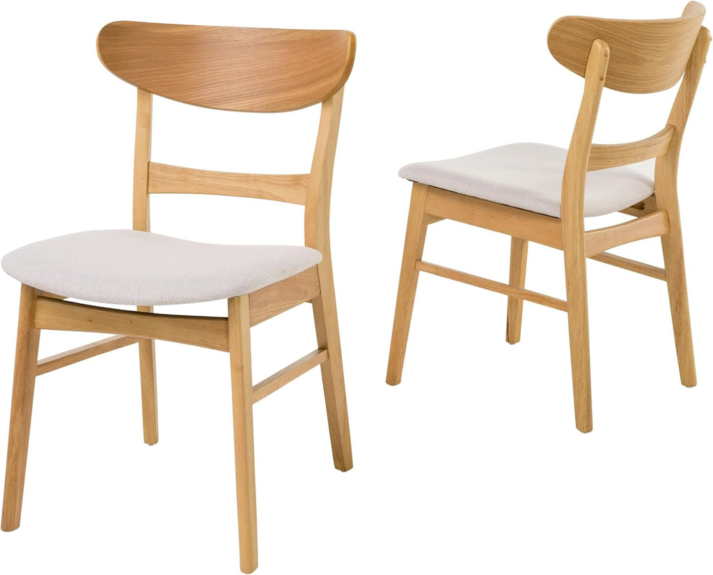 Christopher Knight Home Zeka Wooden Round Dining Table Set for 4, 5 Piece Dining Set, Dining Room Table Set for 4, Kitchen Table with Cross Leg and Upholstered Chairs, Natural + Beige