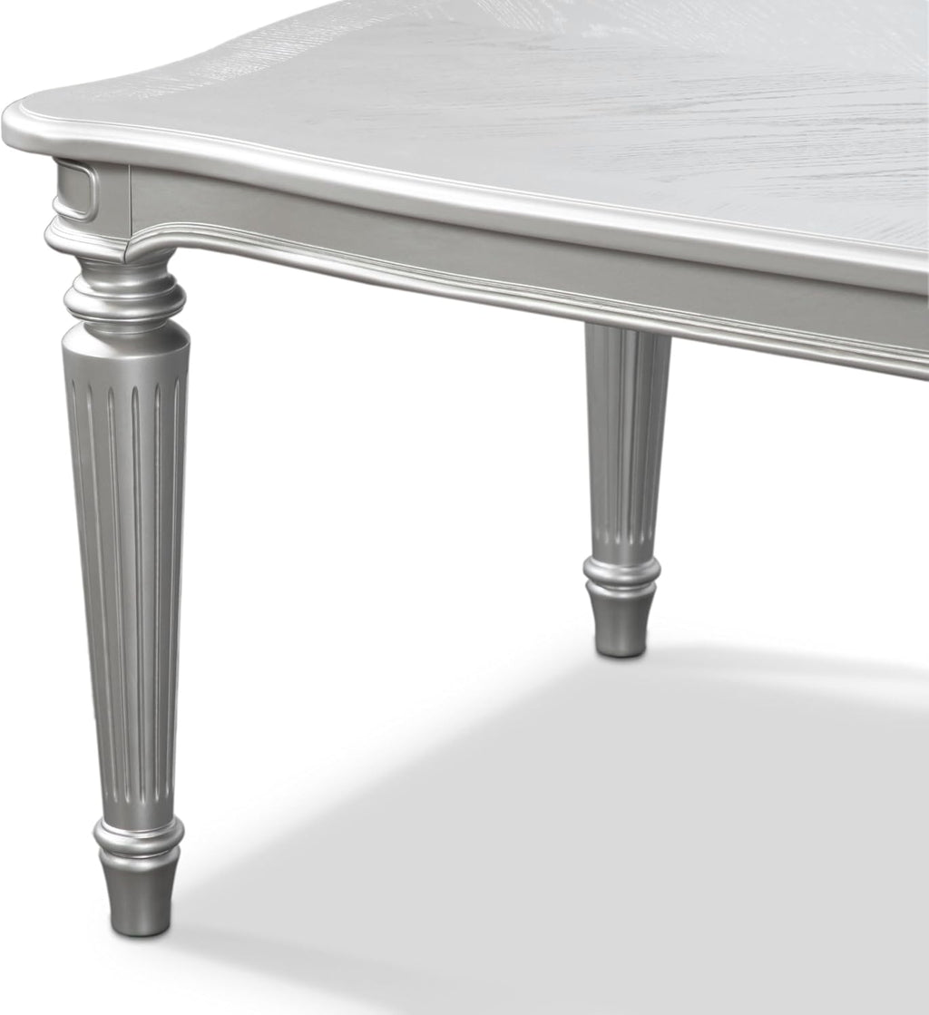 Furniture of America Seabliss Glam Solid Wood 5 Piece Dining Table Set with Upholstered Chairs, Turned Fluted Legs Design, Seats up to 4, for Home, Kitchen, Living Room, Silver