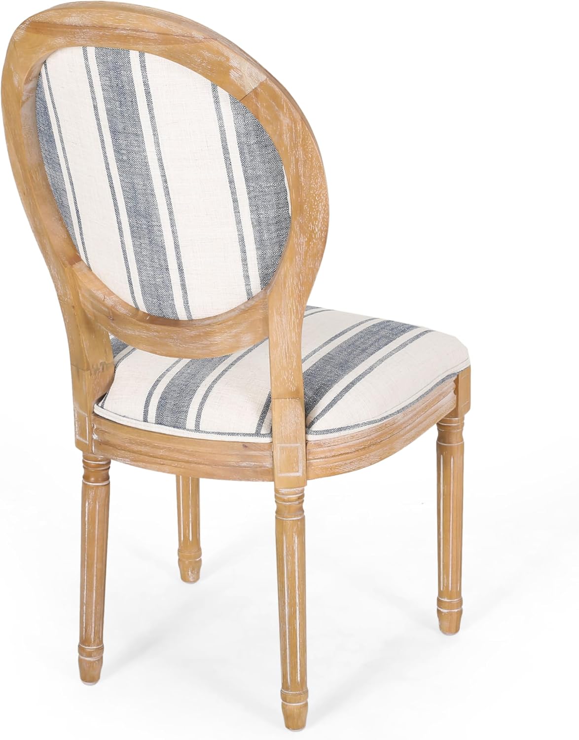 Christopher Knight Home Phinnaeus Dining Chair Set, Set of 4, Wood, Dark Blue Stripes + Light Beige + Natural