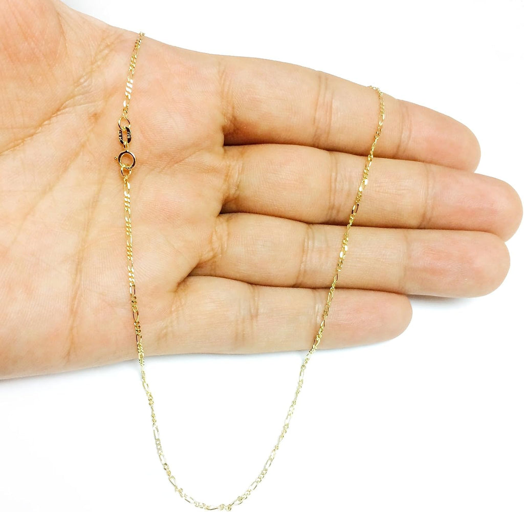 Jewelry Affairs 14k Yellow Solid Gold Figaro Chain Necklace, 1.3mm