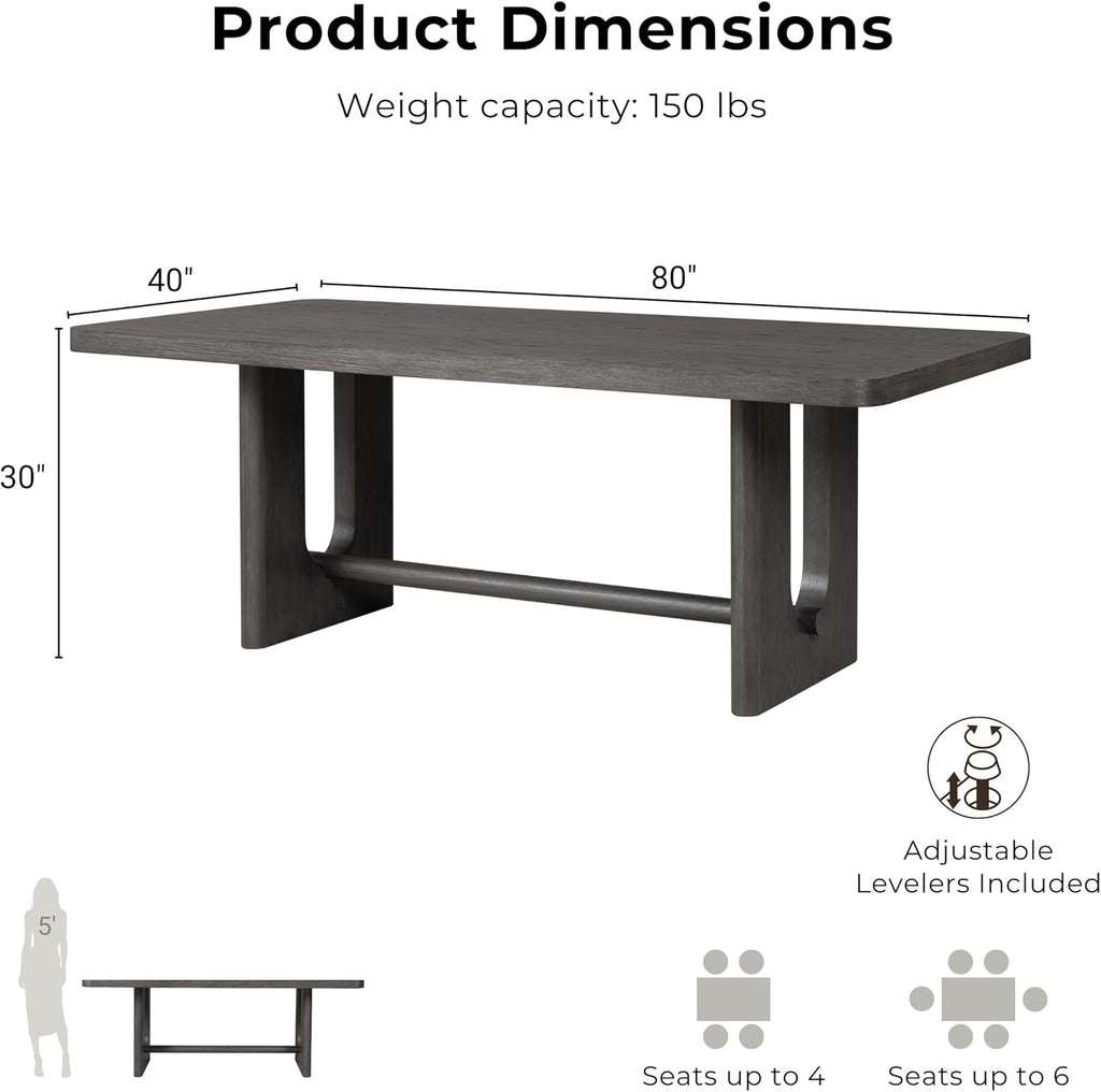 Furniture of America Selyra Modern Solid Wood 80-inch Dining Table with Trestle Base, Seats up to 6, Easy Assembly for Home, Kitchen, Living Room, Ash Grey