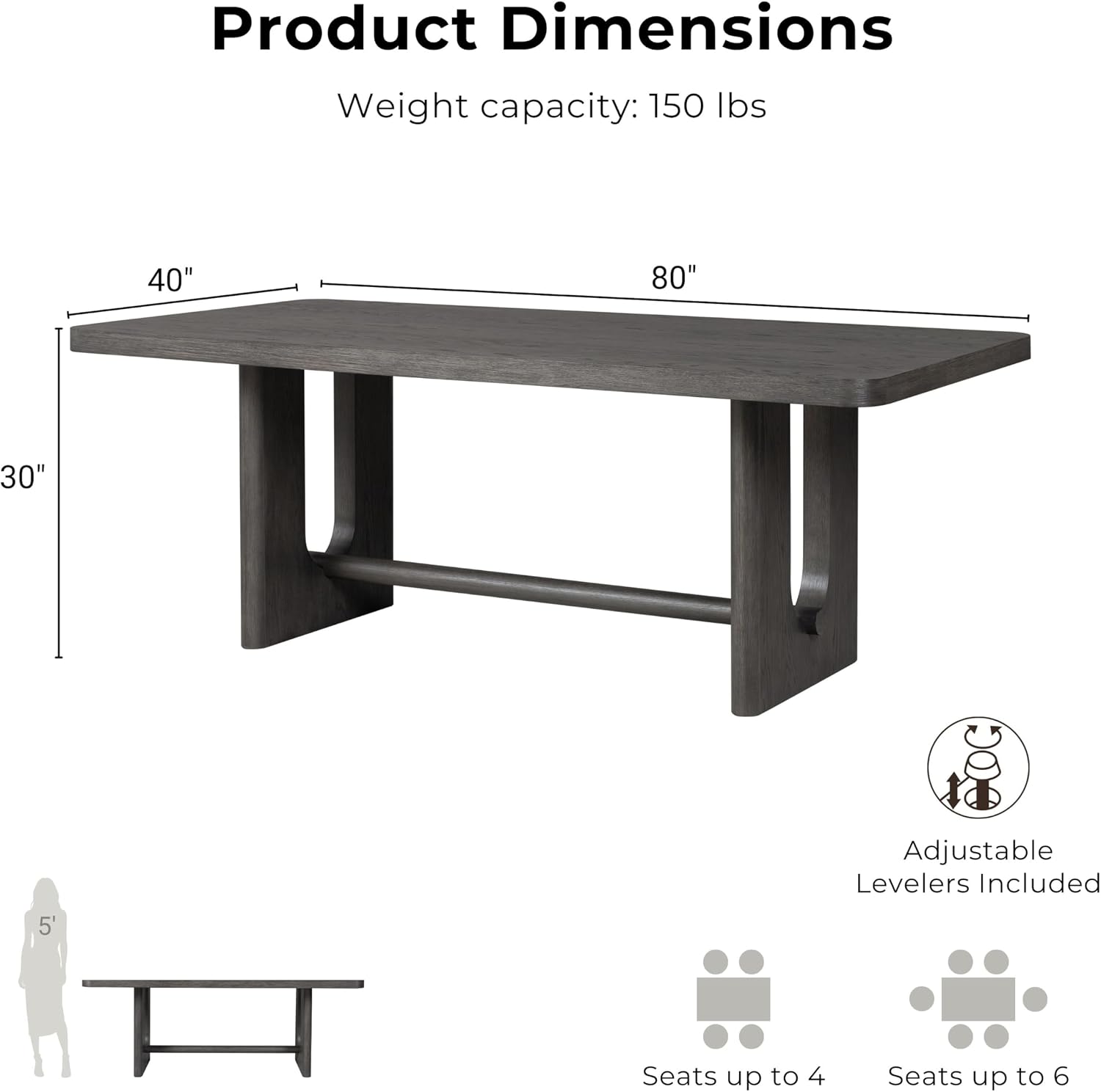 Furniture of America Selyra Modern Solid Wood 80-inch Dining Table with Trestle Base, Seats up to 6, Easy Assembly for Home, Kitchen, Living Room, Ash Grey